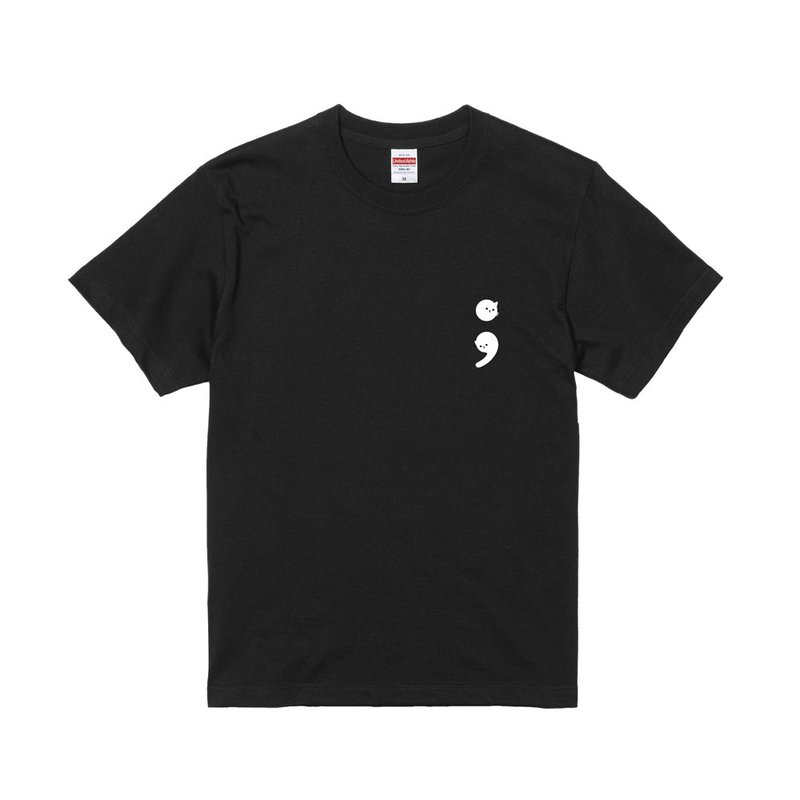 Cat in marks T-shirt – Little Semicolon - อื่นๆ - ผ้าฝ้าย/ผ้าลินิน สีดำ