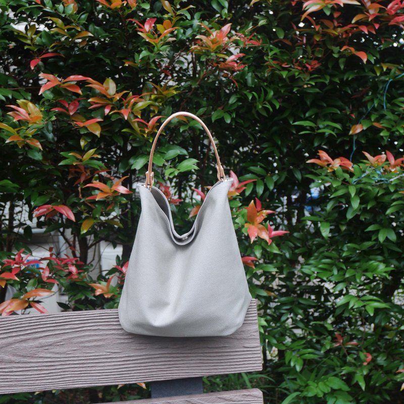 質感帆布 MINI水桶包 Mini bucket bag #92淺灰 - 束口袋/束口背包/水桶包 - 棉．麻 灰色