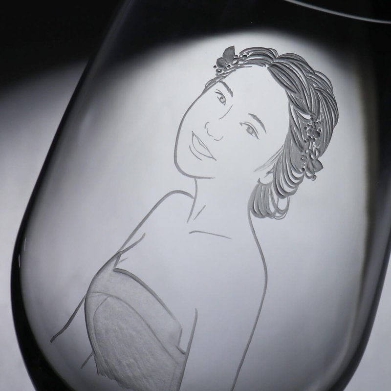 (一對價)425cc【典雅慕夏婚紗對杯】(寫實版)肖像客製結婚送禮 - 似顏繪/客製畫 - 玻璃 灰色
