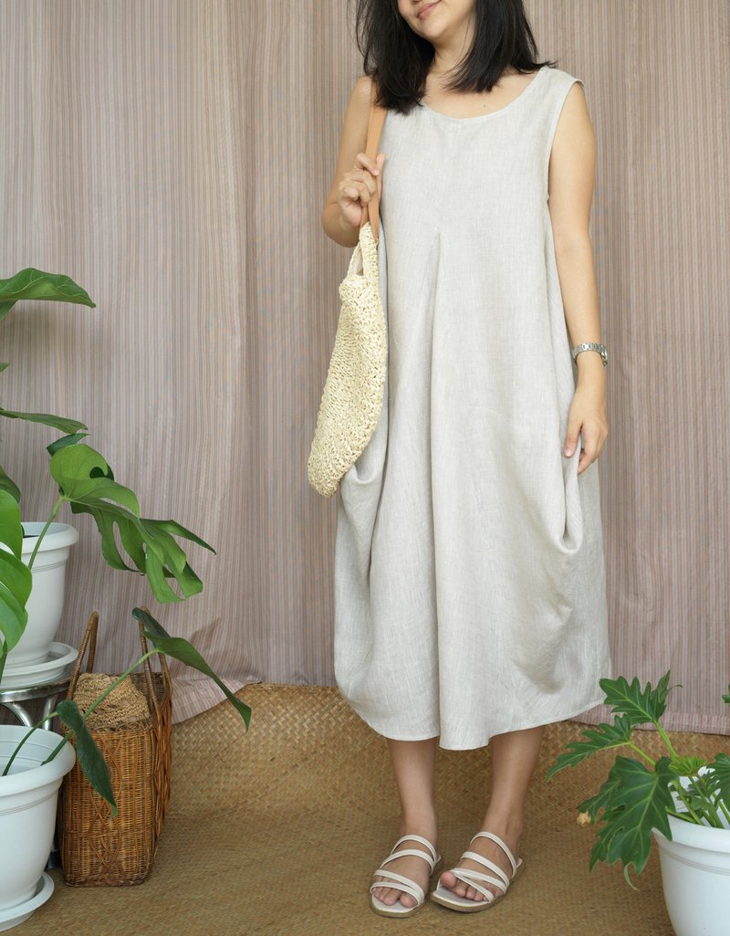 pumpkin linen dress / Hippie Boho Dress / Maxi dress / sleeveless - 洋裝/連身裙 - 亞麻 白色
