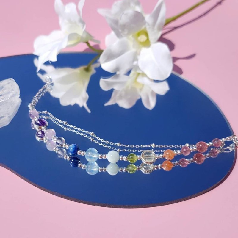 金平花糖。草莓晶 金草莓 黃水晶 S925純銀 水晶礦石設計手鍊 - 手鍊/手鐲 - 水晶 多色