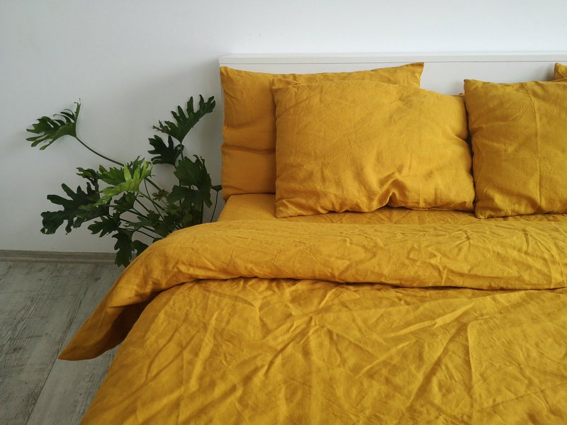 Mustard linen pillowcase / Mustard pillow cover / King, Queen,Standard