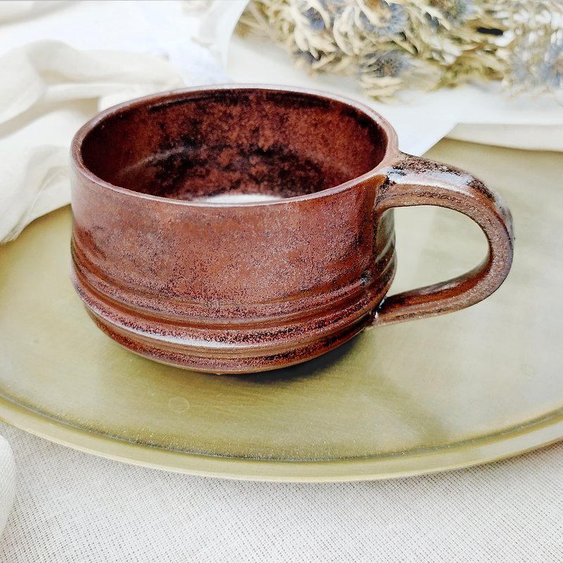 赤鐵礦-1,手作陶器咖啡杯 - 杯子 - 瓷 紅色