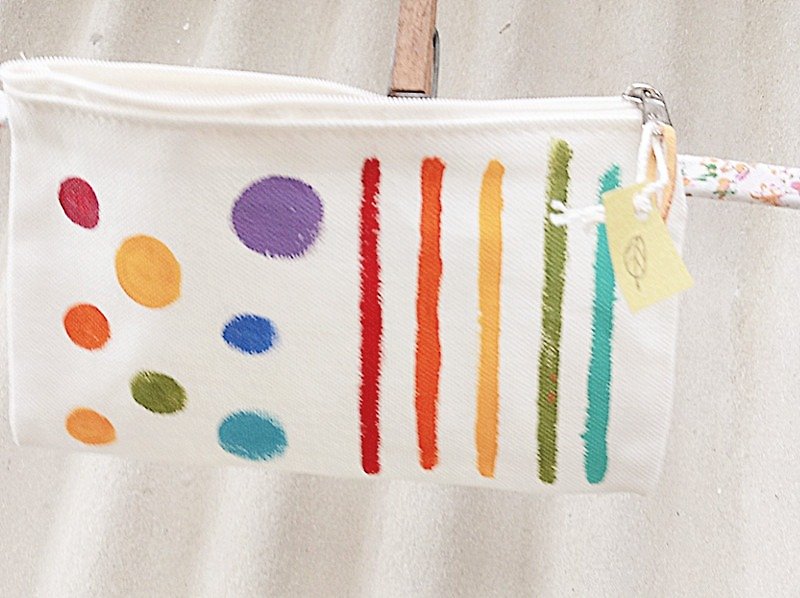 [Pure hand-painted] pencil case | cell phone pocket | universal bag | canvas | dot stripe lattice - กล่องดินสอ/ถุงดินสอ - วัสดุอื่นๆ หลากหลายสี