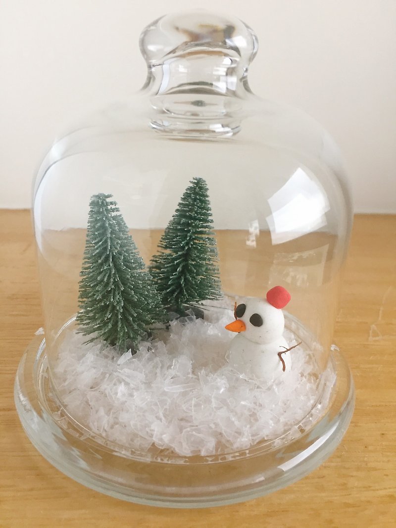 Pure natural DIY snow scene snowman tree glass pendulum decoration Christmas gift healing small things - Items for Display - Glass White