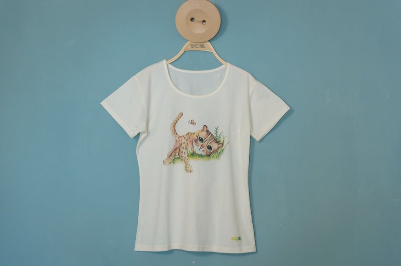 台湾の石虎を握る〜UネックTシャツ独特の手描き風素材で快適で通気性 - Tシャツ メンズ - コットン・麻 ホワイト