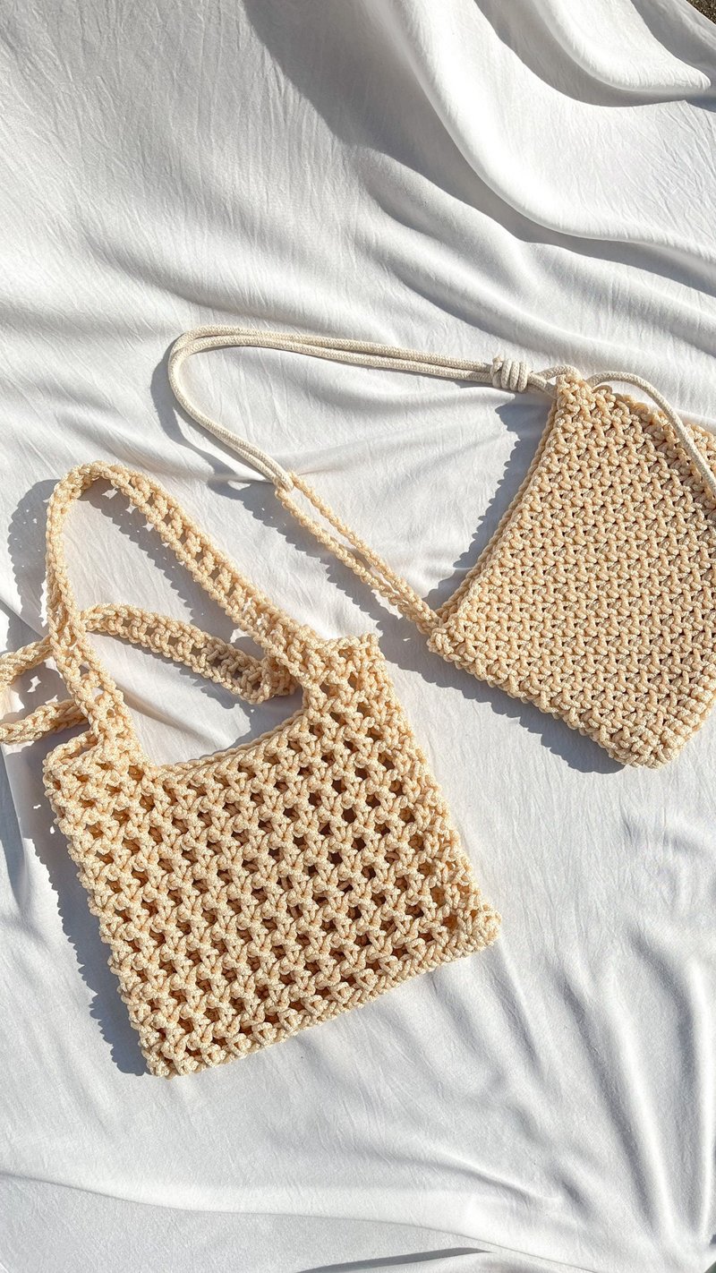 Waffle/Knot Bag ,Crochet Shoulder Bag ,Everyday Bag ,Handmade ,Crochet ,Tote - กระเป๋าถือ - ไนลอน สีนำ้ตาล