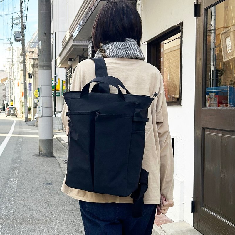 hike 　ブラック　KONBU　撥水加工ナイロン素材リュック　受注製作 - 後背包/背包/書包 - 尼龍 黑色