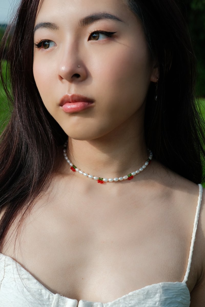 【Handcrafted Design】Cherryburst Cherry Natural Pearl Necklace - สร้อยคอ - ไข่มุก สีทอง