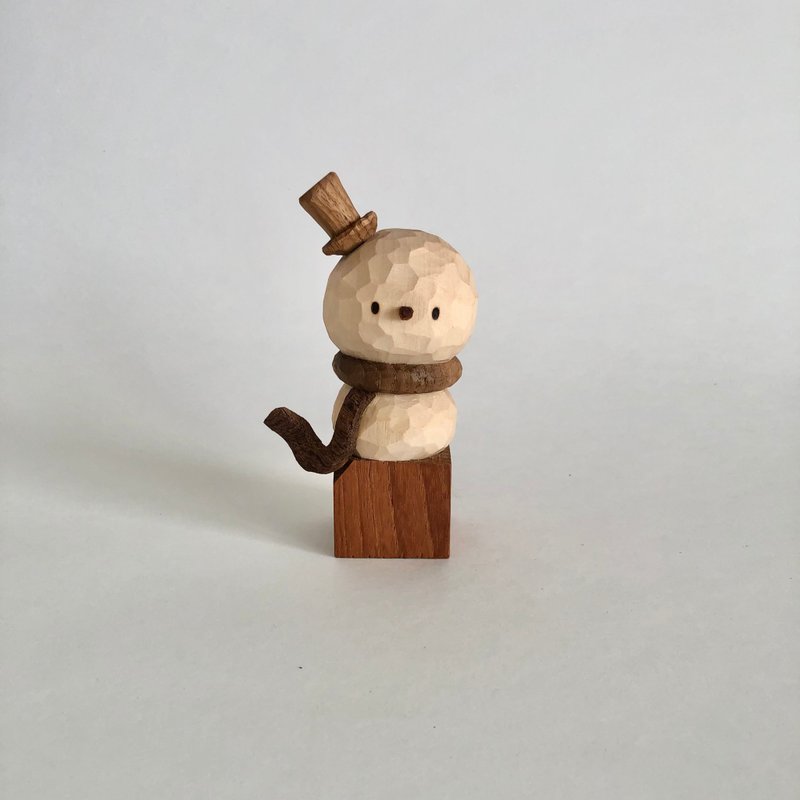 Wooden carved Snowman - Items for Display - Wood Brown