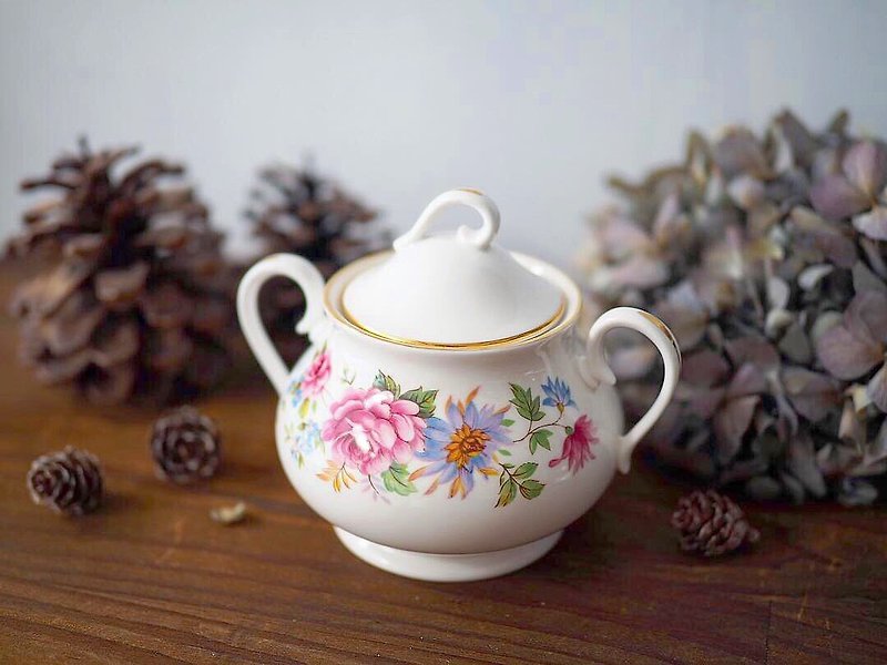 英國古董瓷製花卉糖罐 - 調味瓶/調味架 - 瓷 