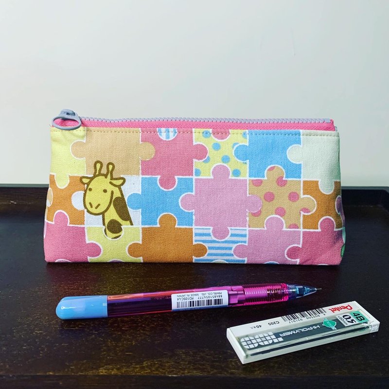 Animal Puzzle Triangle Pen Bag [Exchange Gift] - Pencil Cases - Cotton & Hemp Pink