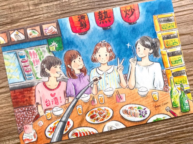【明信片】台灣女子旅-熱炒店 - 卡片/明信片 - 紙 藍色