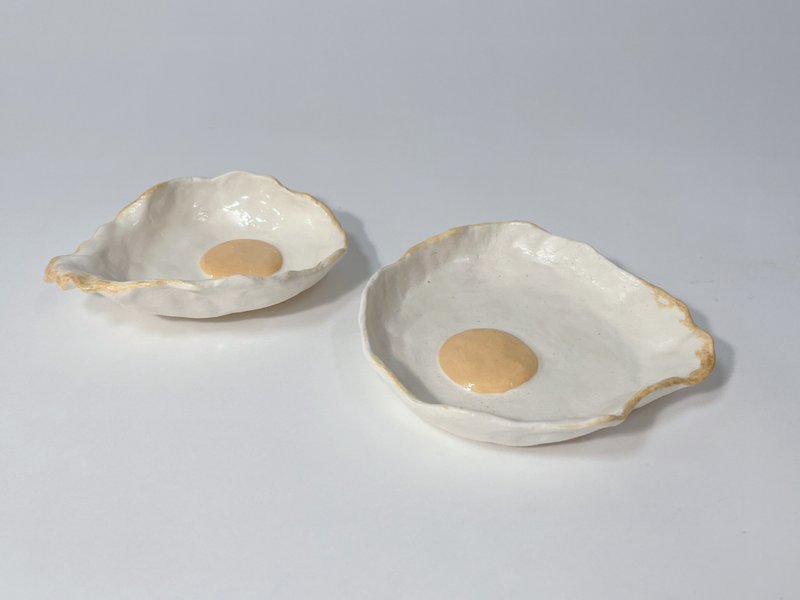 /Poached Egg Morning/ Hand-kneaded ceramic plate - Plates & Trays - Pottery Orange