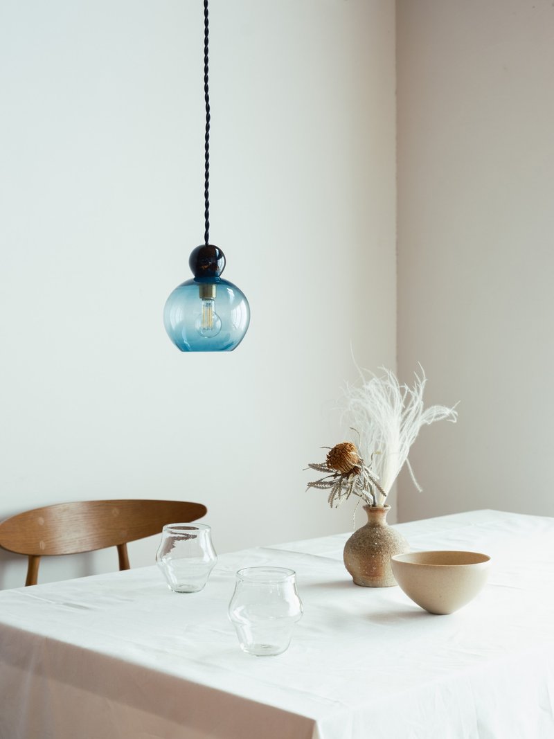 Blown glass pendant light 13cm blue cord 1m with 40W LED bulb Yoiyoin - Lighting - Glass Blue