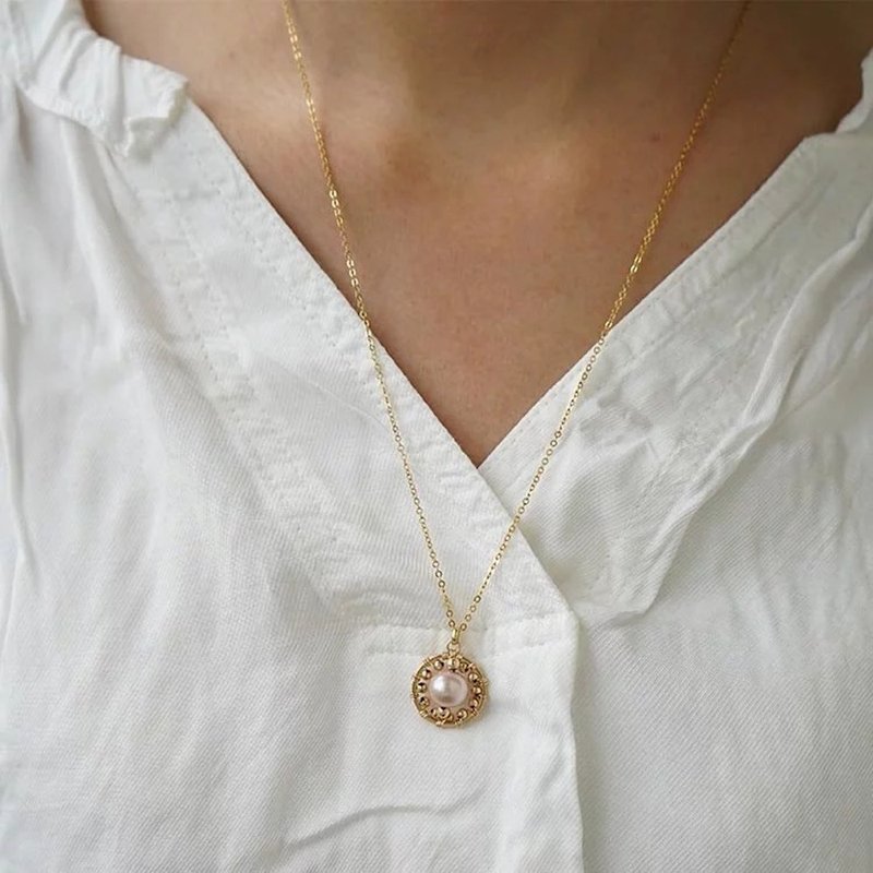 14K Gold | Nurturing Birth Pink Pearl Necklace - สร้อยคอ - ไข่มุก 