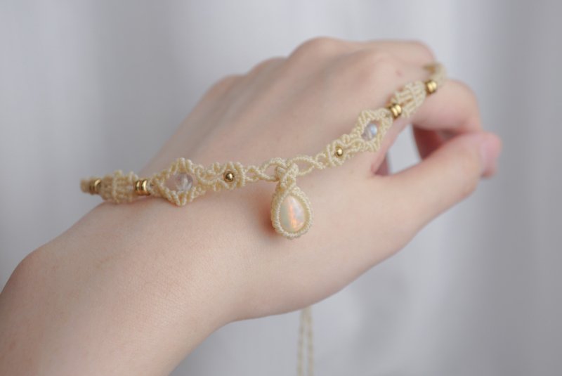 蛋白石 蠟線編織頸繩 頸圈 - 頸鏈 - 寶石 黑色