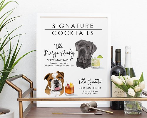 Draw me, please! Signature cocktail sign with dog and cat. Wedding signs with pet. Printable file