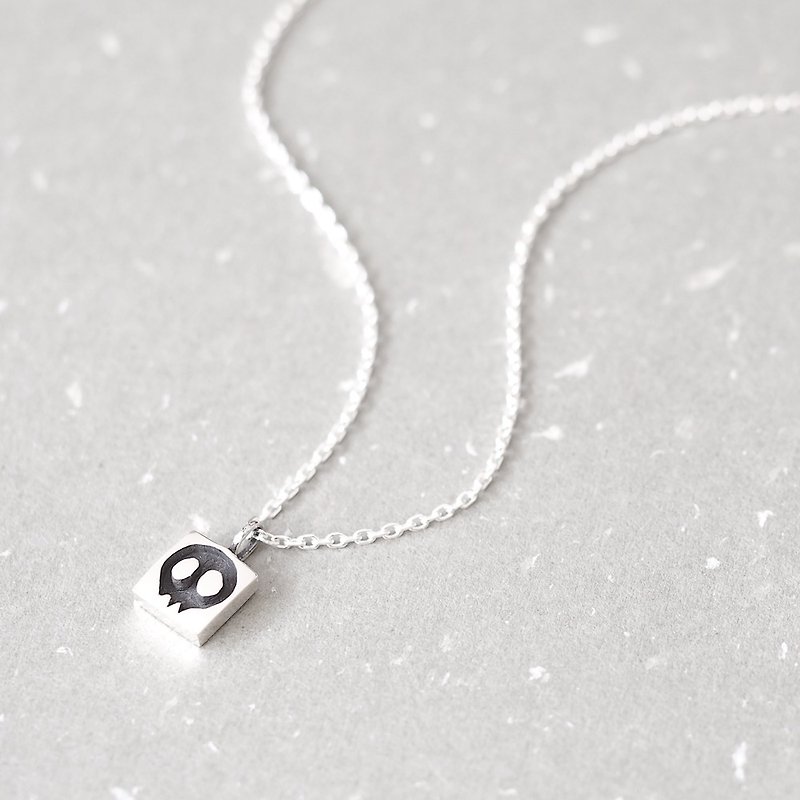 Emoji Skull Necklace Silver925 - Necklaces - Other Metals Black