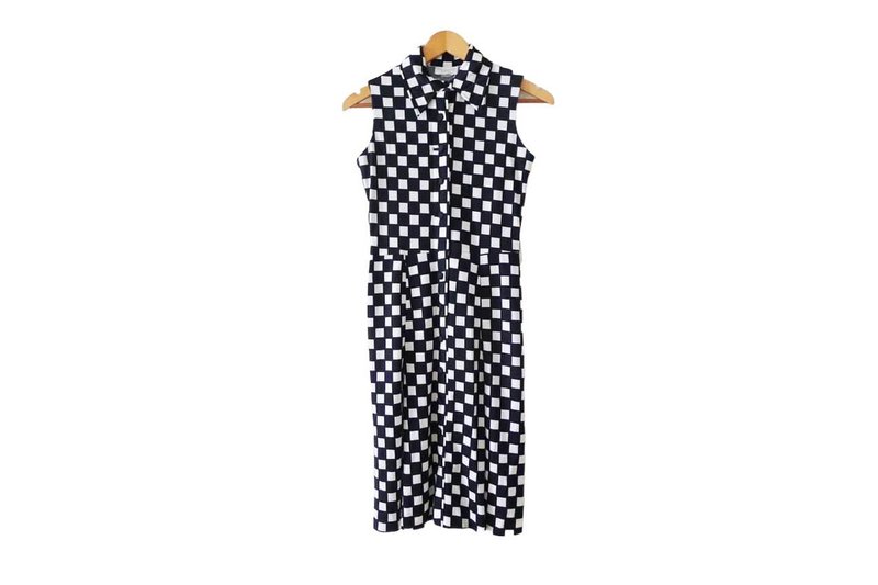 70s Vivid Hanae Mori Ban-Lon black and white graphic print button up shirt dress - 洋裝/連身裙 - 聚酯纖維 黑色