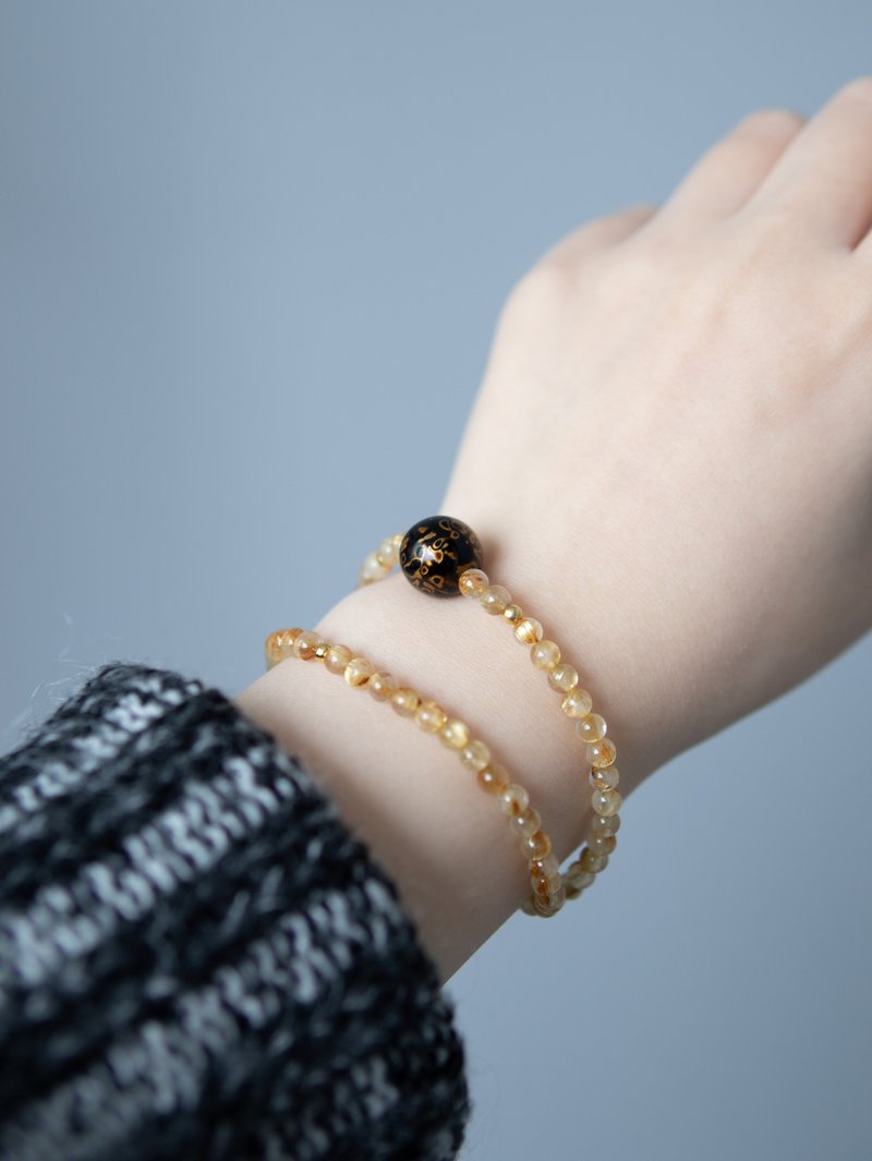 天然巴西金鈦晶 大漆珠 兩圈手鏈手串 - 手鍊/手環 - 水晶 