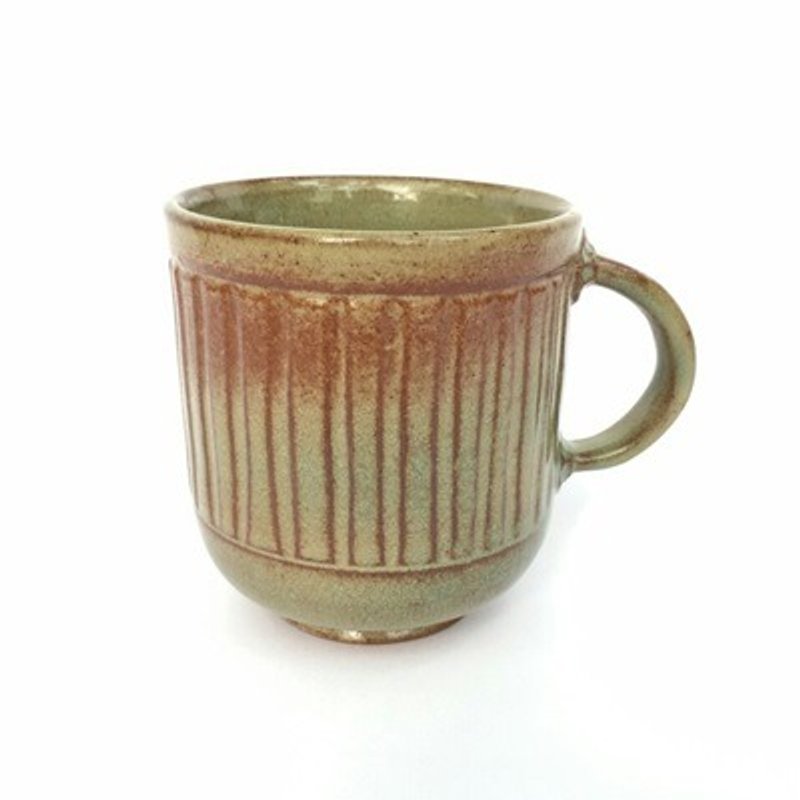 Pottery Handmade Carved Edged Coffee Cup Mug Tea Cup - แก้วมัค/แก้วกาแฟ - ดินเผา สีเขียว