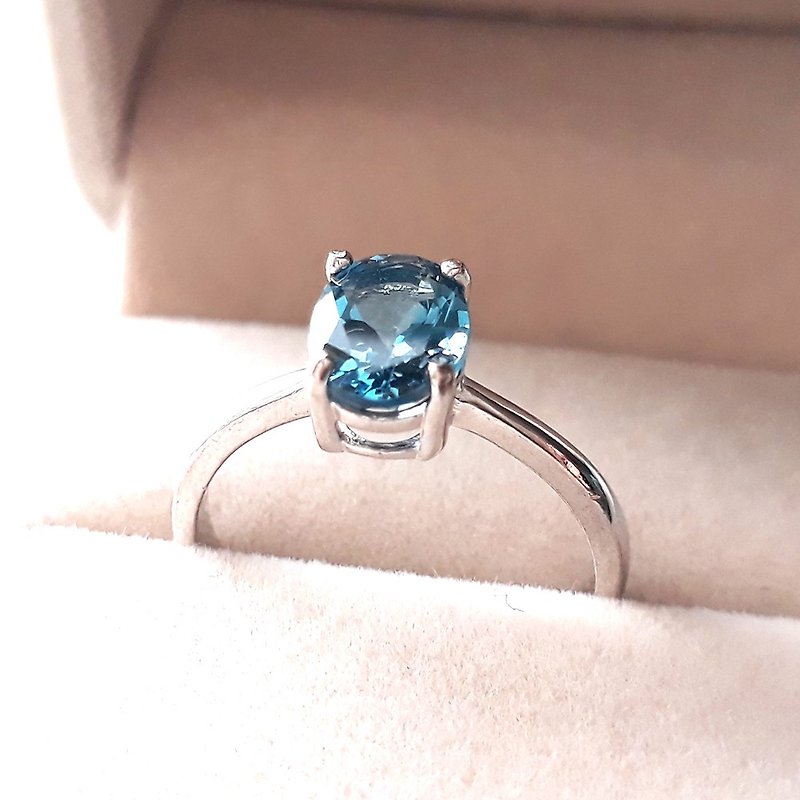 925 Silver Platinum VVS London Blue Stone ring Topaz oval section 6 * 8mm Prong - General Rings - Semi-Precious Stones 