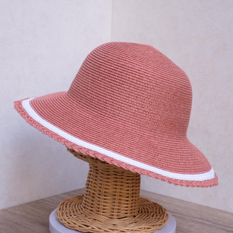 Lace Lady Hat Rose Red Paper Thread Woven Made in Taiwan - Hats & Caps - Paper Pink