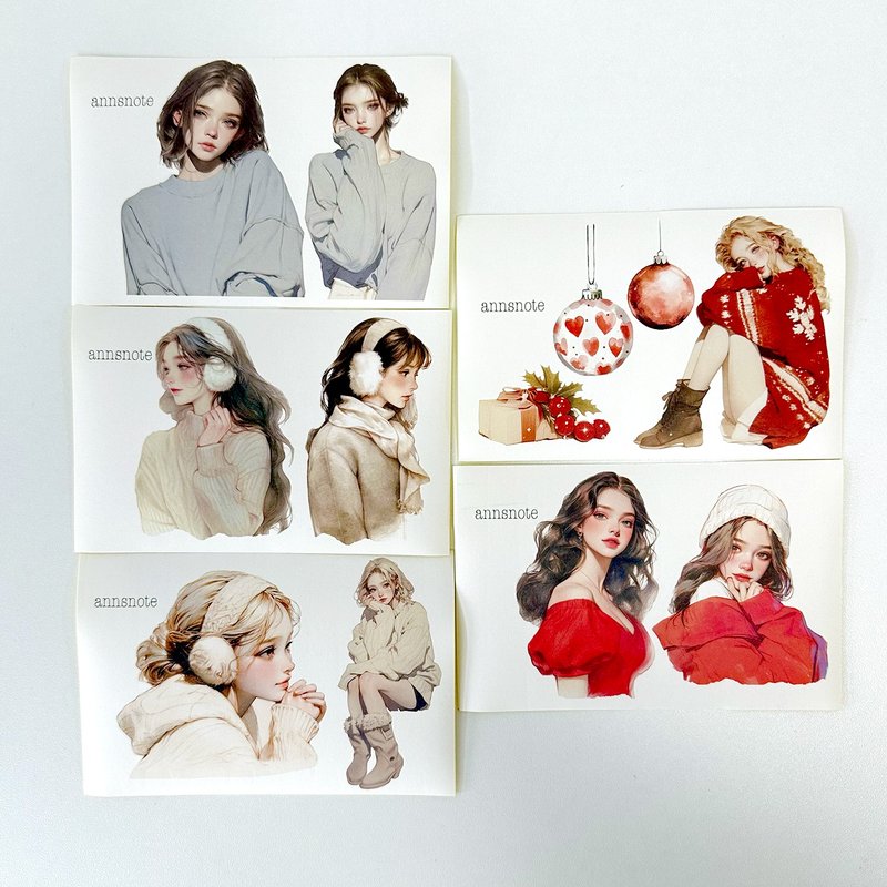 merry Winter Girl Sticker 5Design mix (anns note) vintage collage - 貼紙 - 紙 多色