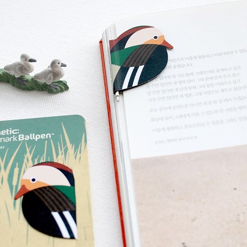 bookfriends - bird magnet bookmark pen 2 into the group - Mandarin duck, BZC24555B - ปากกา - กระดาษ หลากหลายสี