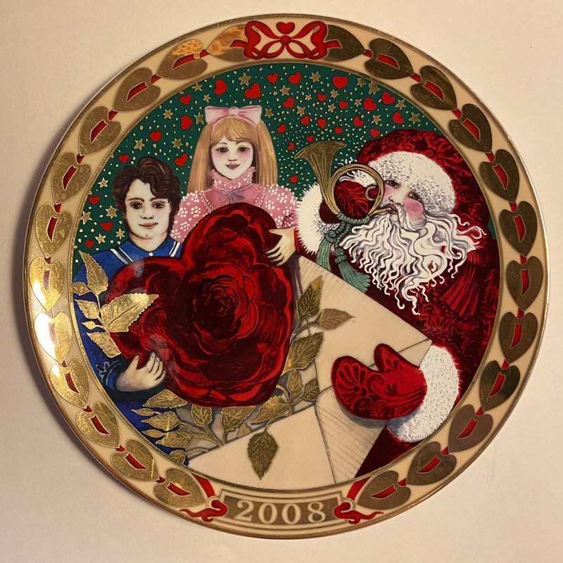 Christmas decorative plate 2008, Royal Copenhagen, 26 cm - 盤子/餐盤/盤架 - 瓷 白色