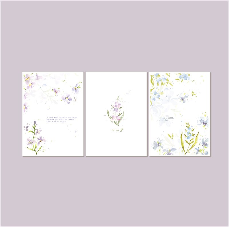 春日小花園1明信片 (3入組) - 心意卡/卡片 - 紙 紫色