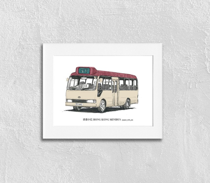 A5 Hand Sketch Print (Iconic Hong Kong Red Minibus) - Posters - Paper 