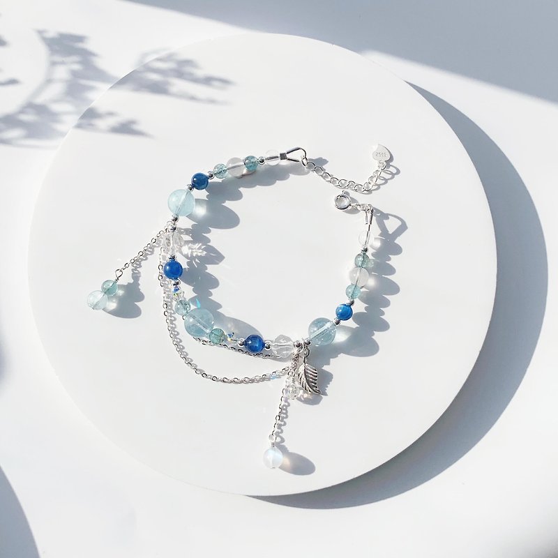 Aquamarine Stone Blue Phosphate Diamond Cut White Crystal Moonstone S925 Sterling Silver Crystal Bracelet - Bracelets - Crystal Multicolor