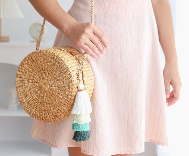 Round Crossbody handbag, Straw Purse Bag, Round Woven Bag, Circle