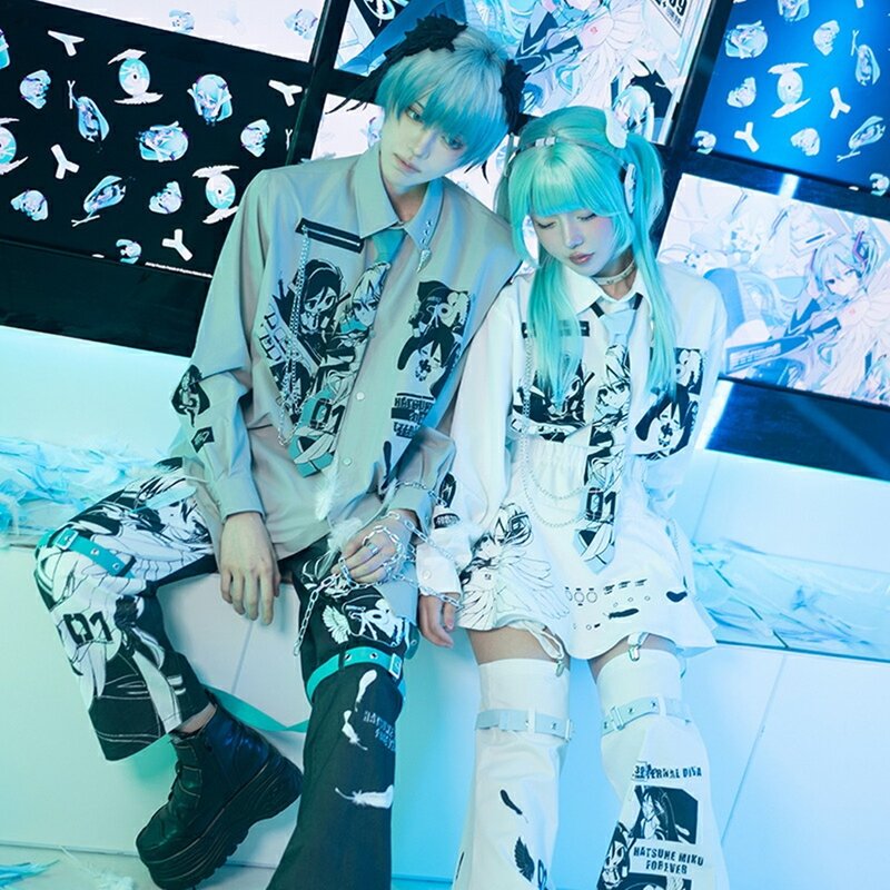 MIKU FOREVER Hatsune Miku Genuine Collaboration Long-Sleeve Necktie Shirt ACDC RAG Taiwan JA0781 - เสื้อเชิ้ตผู้ชาย - เส้นใยสังเคราะห์ 