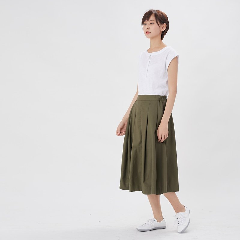 Lyla Cotton Pockets Midi Skirt Green - Skirts - Cotton & Hemp Green