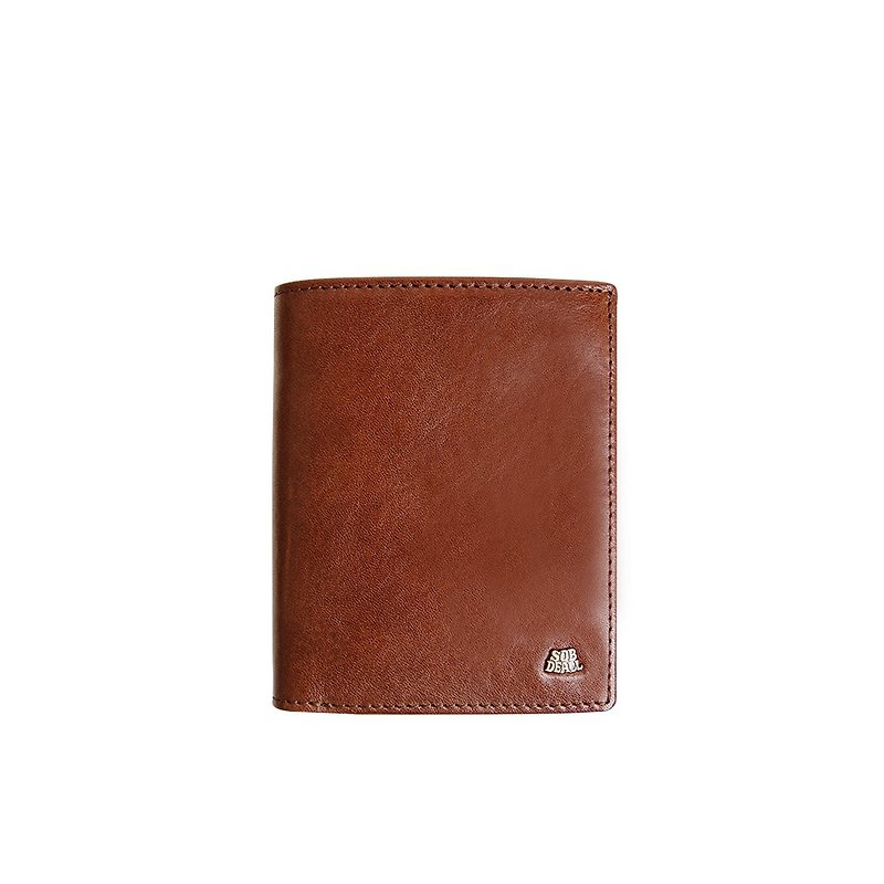 【SOBDEALL】Vegetable tanned leather genuine leather straight short clip with coin bag - กระเป๋าสตางค์ - หนังแท้ สีนำ้ตาล