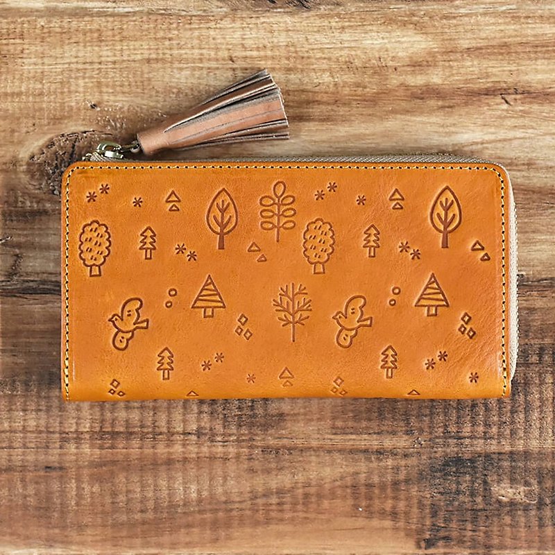 TIDY Long Leather Wallet with Tassel Charm Camel Handmade in Japan - กระเป๋าสตางค์ - หนังแท้ สีส้ม