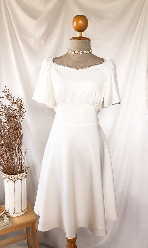 ameliadress White wedding dress vintage rustic Nordic bohemian white gown party dress summer