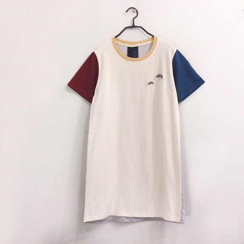 Hedgehog Embroidery - One piece / T shirt Dress - ชุดเดรส - ผ้าฝ้าย/ผ้าลินิน หลากหลายสี