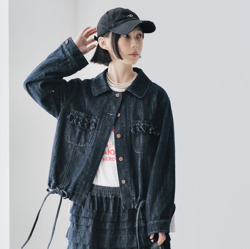 Japanese pure cotton pocket denim jacket - เสื้อแจ็คเก็ต - ผ้าฝ้าย/ผ้าลินิน สีน้ำเงิน