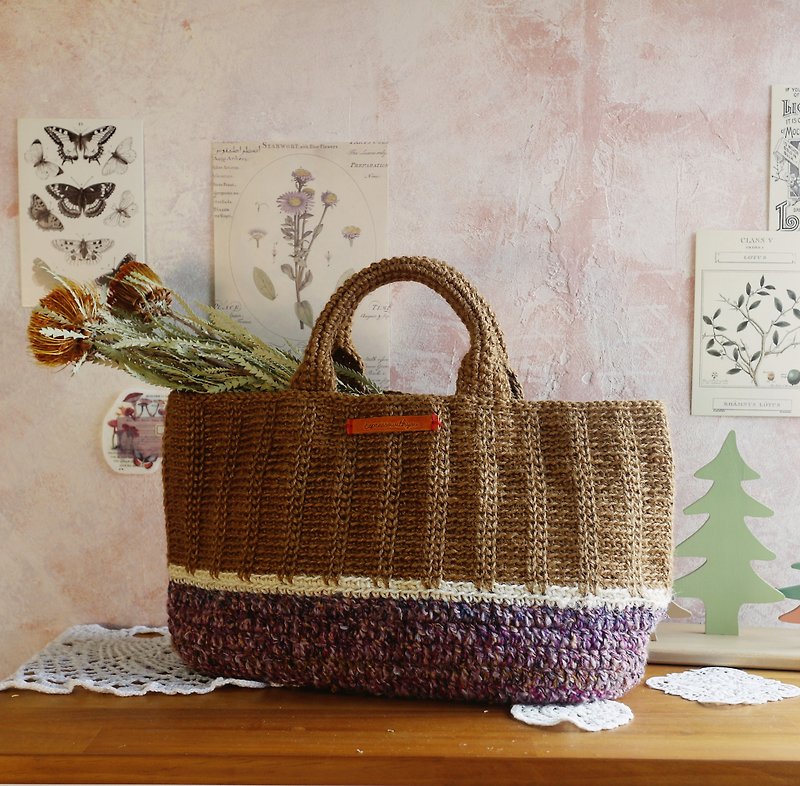 [Ready stock] Handmade hand-woven Linen rope woven bag/handbag/vegetable basket - Handbags & Totes - Cotton & Hemp Brown