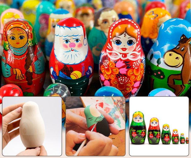 空白のロシアの入れ子人形 3 セット x 6 個のロット - 未塗装の