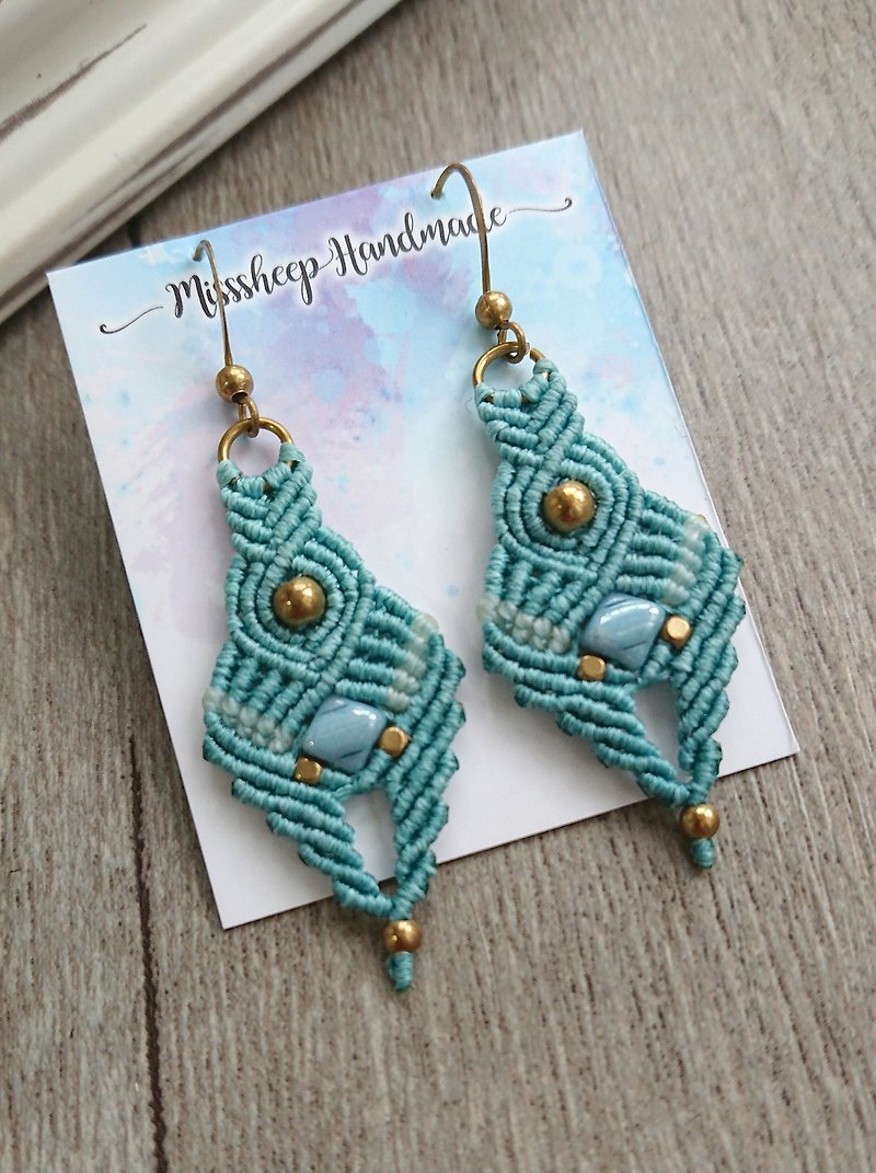 Misssheep - A73 - macrame earrings with Czech beads, brass beads - ต่างหู - วัสดุอื่นๆ 