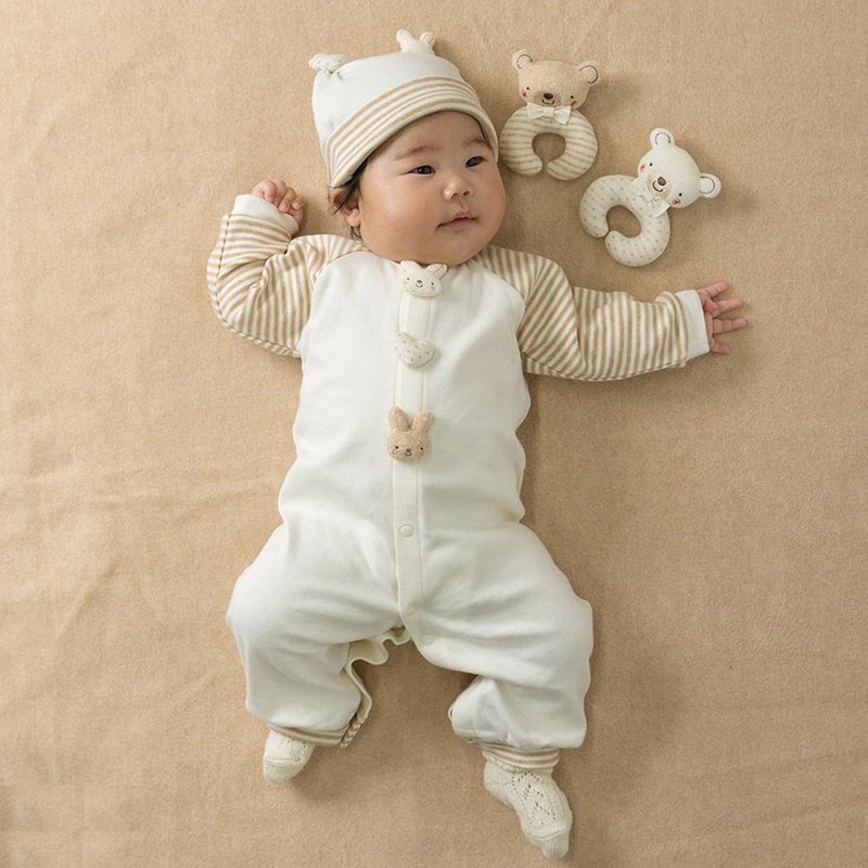 [Japan Onesies Mamma Organic Cotton] Baby Long-Sleeve Dual-purpose Jumpsuit/Bunny Rabbit - Onesies - Cotton & Hemp 