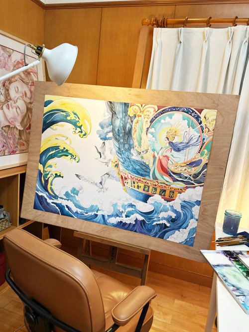 120万円ミーハー神様とふぅ神様「オリジナルイラスト絵画2L判サイズ