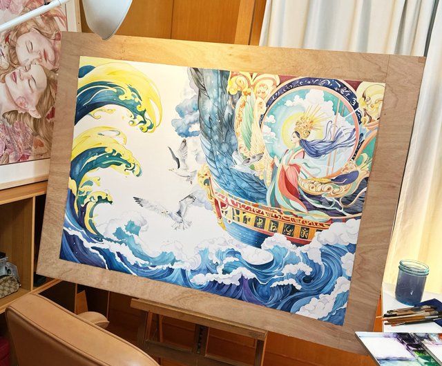 媽祖 II-神シリーズ/オリジナル水彩アート絵画/アート吊り絵画