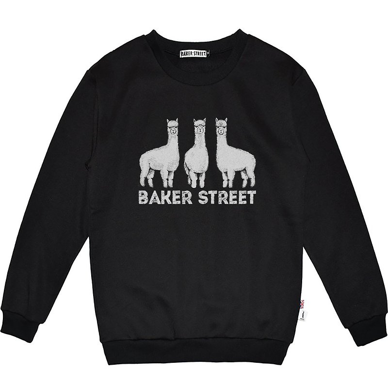 British Fashion Brand -Baker Street- Triplets Alpaca Printed Sweatshirt - Unisex Hoodies & T-Shirts - Cotton & Hemp Gray