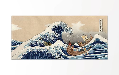 勘端社文創 貓浮世繪-神奈川衝浪裡的貓浴巾